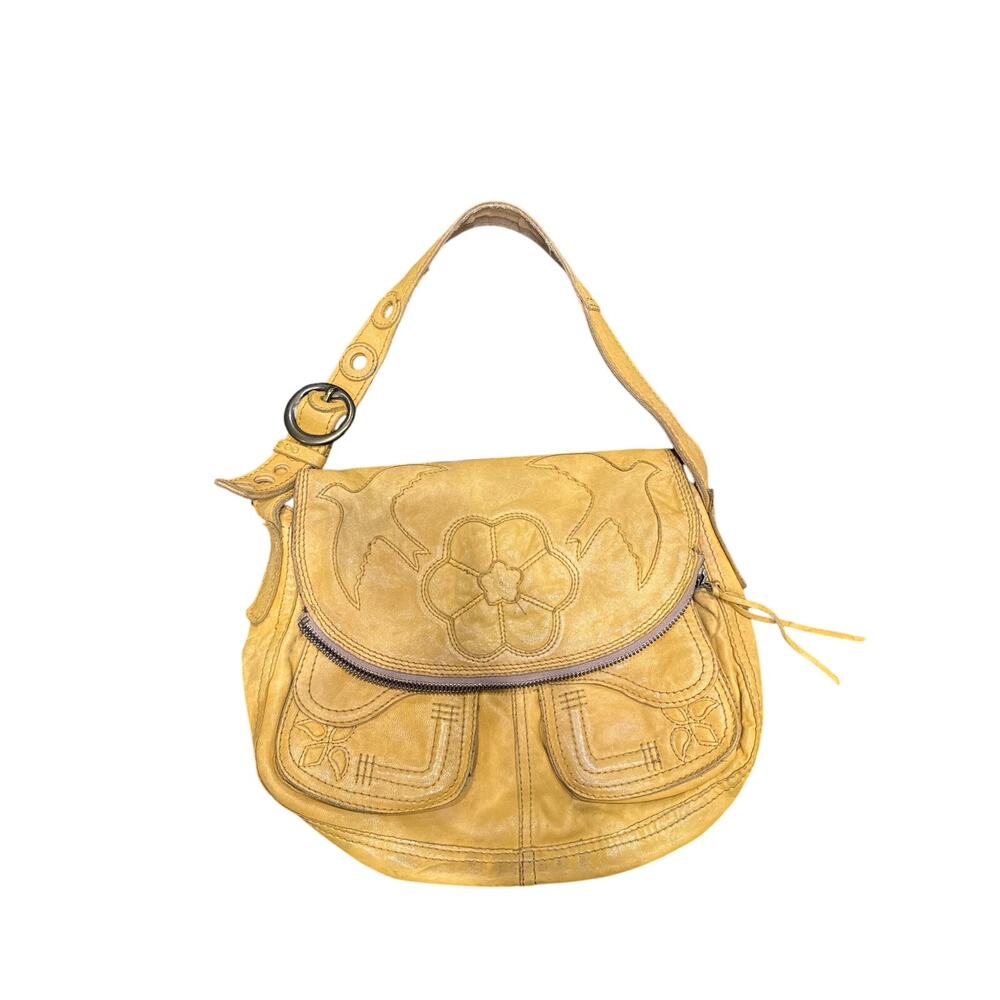 100% Lamb Skin RARE Vtg LUCKY Brand.Stash Bag Distressed ItalianLeather Flower